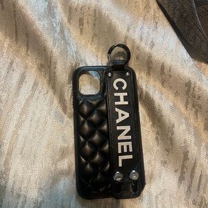 CHANEL Black Quilted Phone Case with Strap